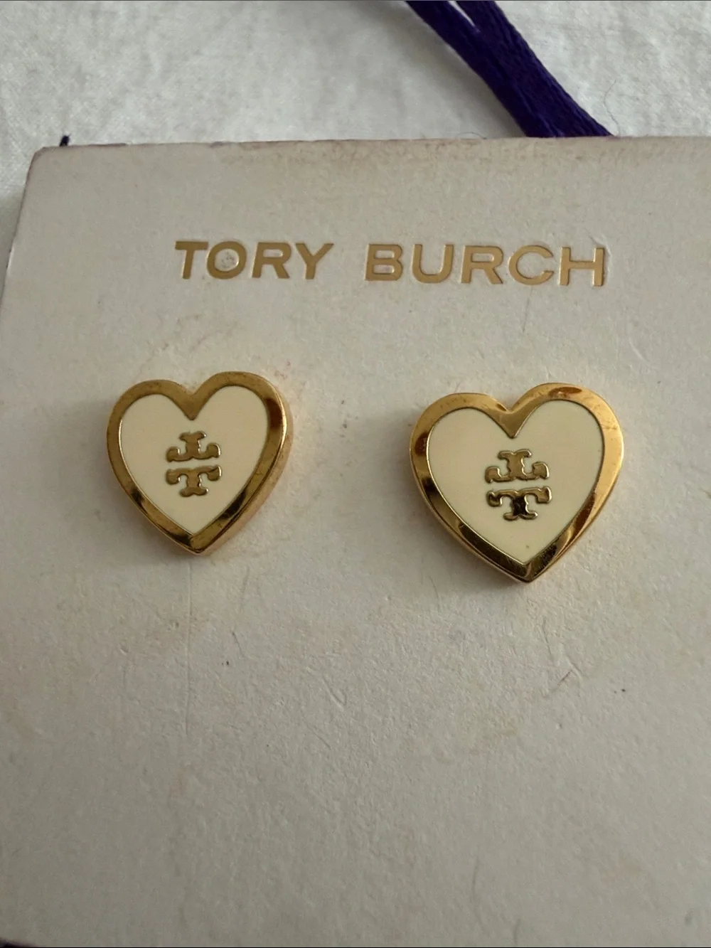 Tory Burch Kids Gold Heart and Red Logo Stud Earring Set